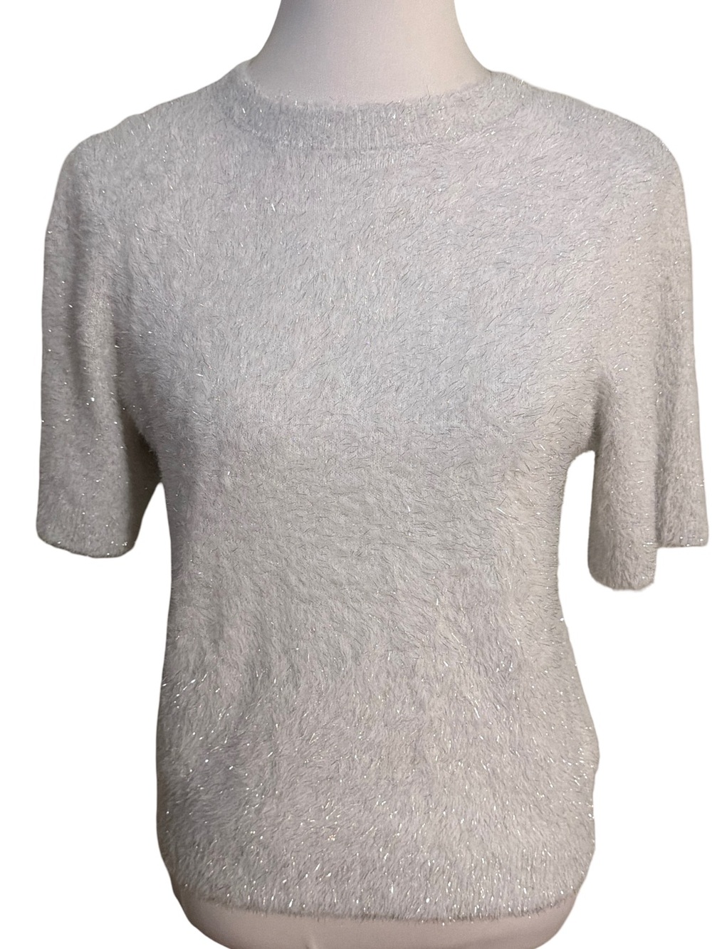 J. Crew Silver Metallic Short Sleeve Crewneck Top